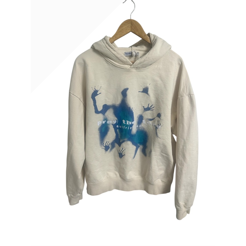 ELFric Eden Graphic Hoodie Cream Blue Pray the Selfish Men Women Size M
